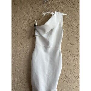 Luxury NWT One Shoulder White XS Ruffled Flounced Hem Sultry Stretch Look